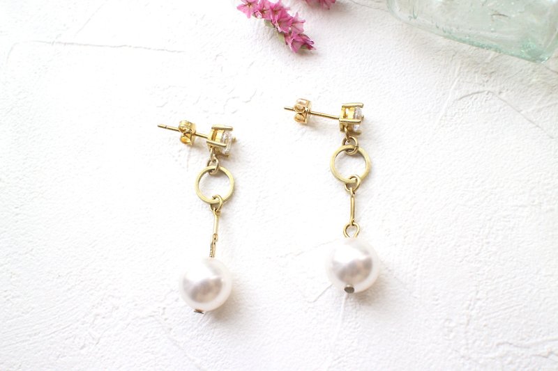 Zircon  Brass handmade earrings - ต่างหู - ทองแดงทองเหลือง หลากหลายสี