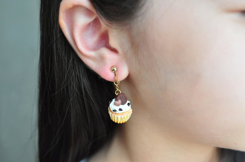 Pure handmade cup cake earrings / pair (double ear price) / simulated clay - Earrings & Clip-ons - Clay 