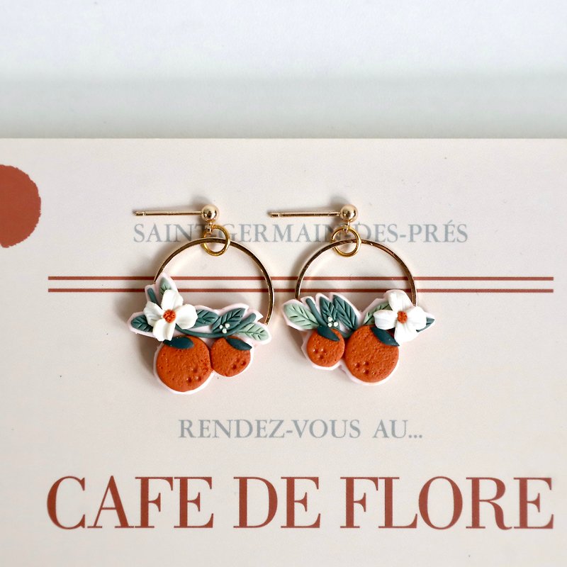 ONNIZZANG | Fruit Series - Orange Wreath Polymerclay Earrings - Earrings & Clip-ons - Clay Orange