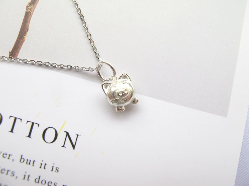 925 Silver 925 Silver[Little Round Pig] Sterling Silver Charm - Necklaces - Crystal Silver