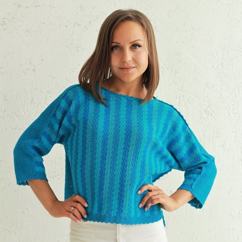 Crochet woman sweater pattern pdf (electronic file, digital download) - Knitting, Embroidery, Felted Wool & Sewing - Cotton & Hemp Blue
