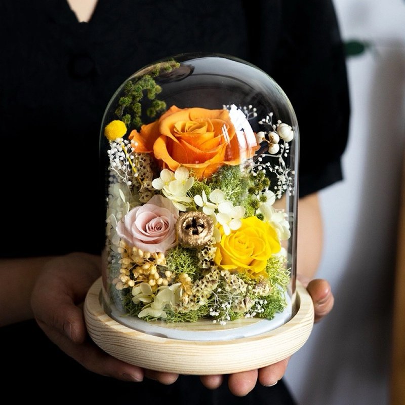 【Warm Light Meadow】Preserved Flower Glass Dome - Items for Display - Plants & Flowers 