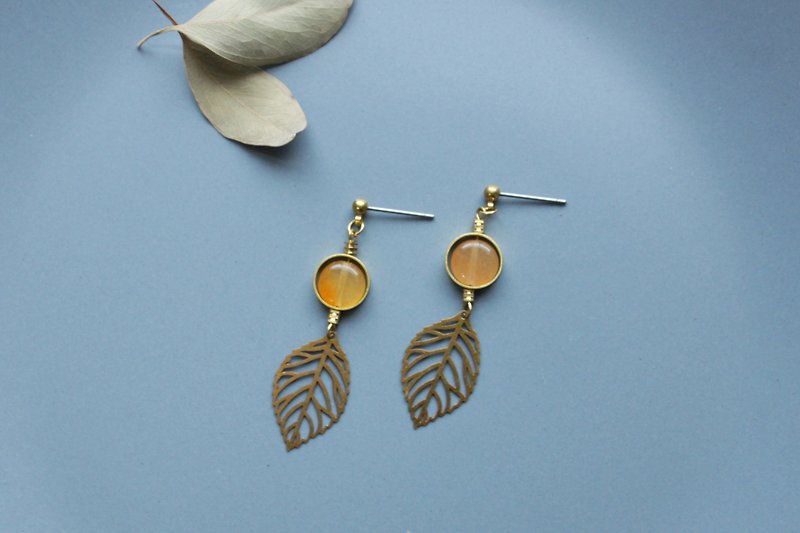 Foliage - earring  clip-on earring - ต่างหู - โลหะ สีส้ม