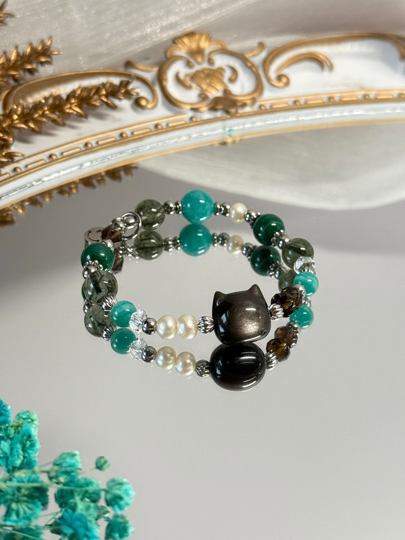 Love of Light and Night Cat Black Knight Bracelet - Medical Steel/Citrine/Pearl/ Stone/ Stone - Bracelets - Crystal Green