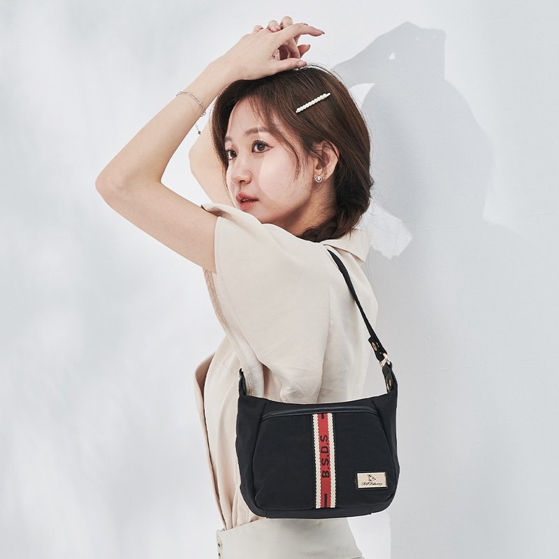 [Fashion Ribbon] Very good - Ribbon splicing, lightweight and practical small bag - Red Brick Black - Messenger Bags & Sling Bags - Nylon Multicolor