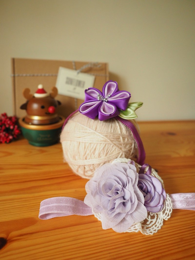 聖誕禮物 限量版 手作嬰兒女童彈性髮帶頭飾 - 嬰兒手鍊/飾品 - 棉．麻 紫色