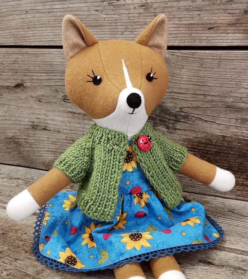 Red dog girl, handmade plush toy, wool stuffed puppy doll - Stuffed Dolls & Figurines - Wool Multicolor
