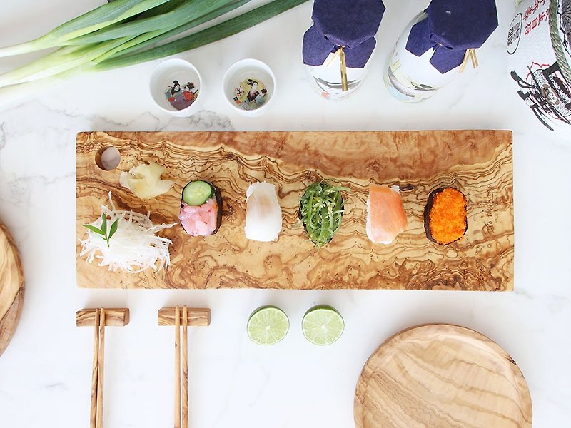 Rectangular beveled handle (specialty) Olive wood chopping board tray Serving plate Sushi - snack plate - อื่นๆ - ไม้ สีเหลือง
