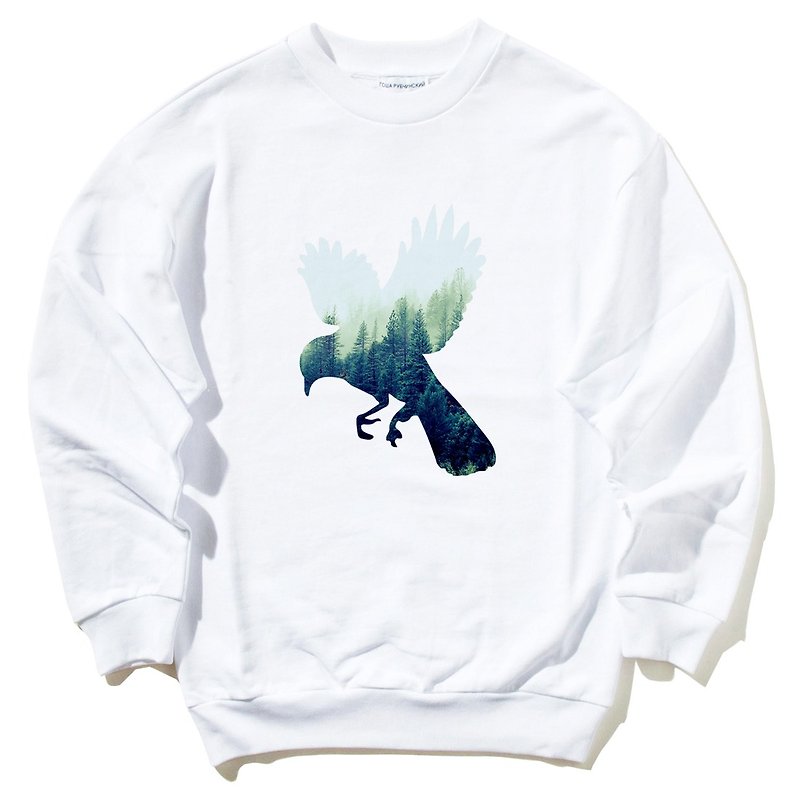 Bird Forest unisex white sweatshirt - เสื้อยืดผู้ชาย - ผ้าฝ้าย/ผ้าลินิน ขาว