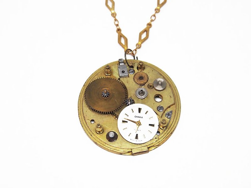 1950 mechanical pocket watch necklace chaka gear collage - Necklaces - Other Metals Gold