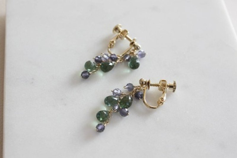 Pinkoi Proxy Purchase - No. 979 Green apatite and iolite Clip-On (long) - Earrings & Clip-ons - Gemstone 