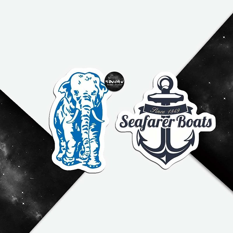 TU Tattoo Sticker -Elephant&ship's anchor   waterproof Tattoo   - Temporary Tattoos - Paper Multicolor