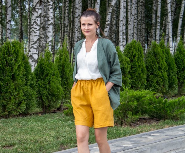 Mustard yellow shorts womens best sale