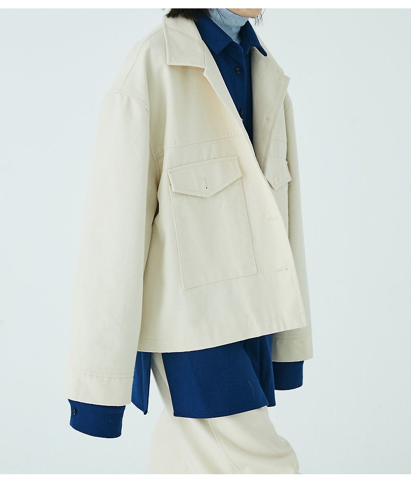 muterumours日本全棉棉籽殼　廓形工裝外套 原色 男女可穿 - 女上衣/長袖上衣 - 棉．麻 