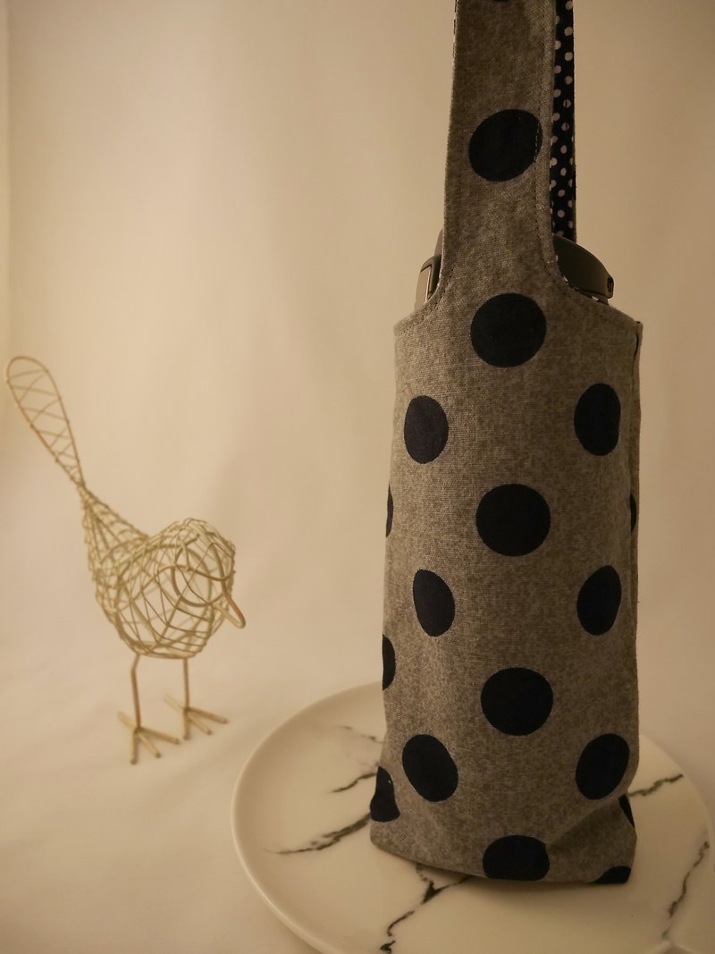 Minimalist style round insulation cup bag - ถุงใส่กระติกนำ้ - ผ้าฝ้าย/ผ้าลินิน สีเทา