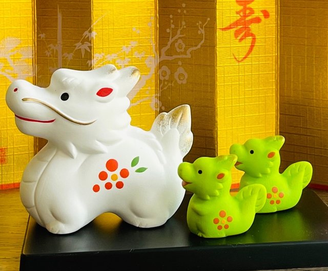 陶器製 龍像 緑色 （日本製 手づくりガラス細工 ドラゴン（龍
