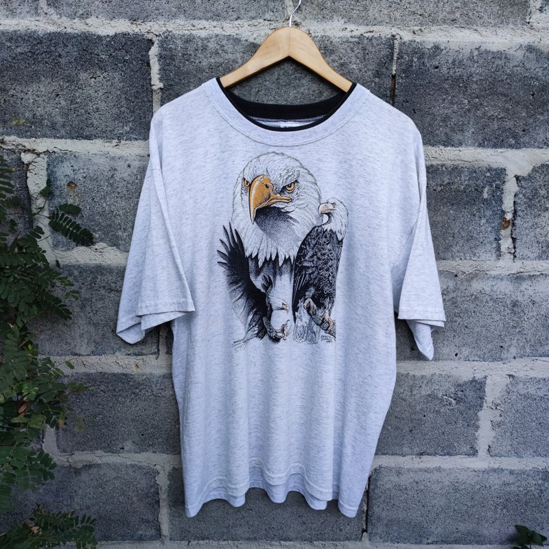 Vintage 90s Bald Eagle By Brandin Durand Anilmal T-Shirt - 男 T 恤 - 棉．麻 灰色