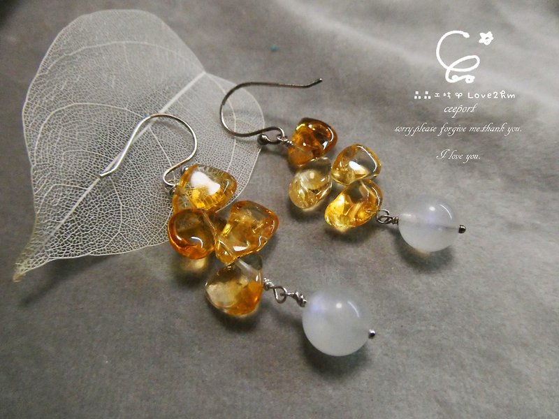 Jingjing Workshop*Love2hm [Flower Dance]-Citrine Moonstone 925 Sterling Silver Earrings - ต่างหู - เครื่องเพชรพลอย สีเหลือง