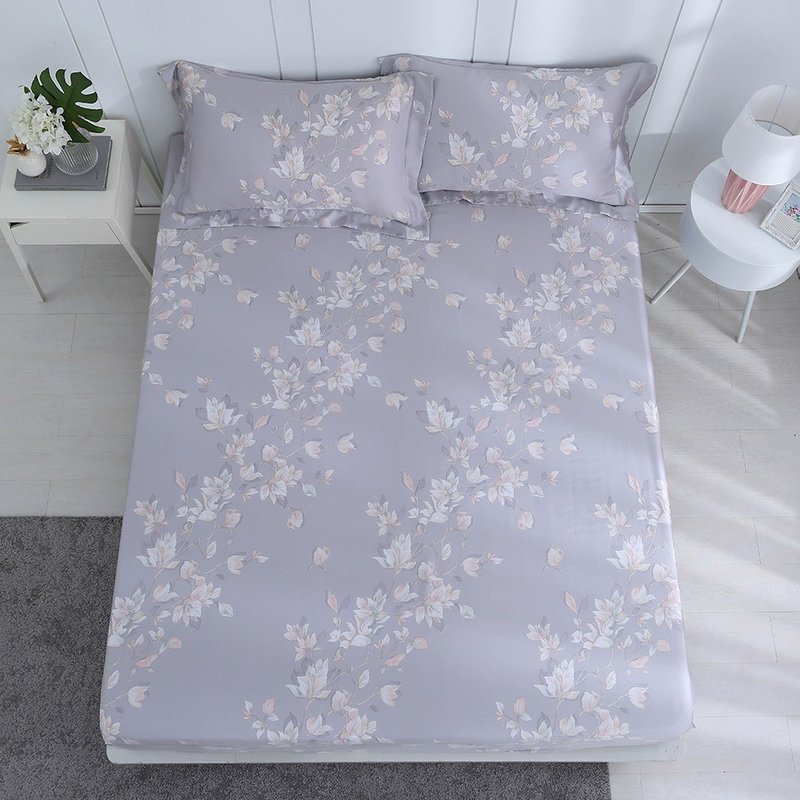 Hongyu 300 Woven Tencel Bed Bag Pillow Case Set Flora (Single/Double/Extra Large/Extra Large) - เครื่องนอน - วัสดุอื่นๆ สีม่วง