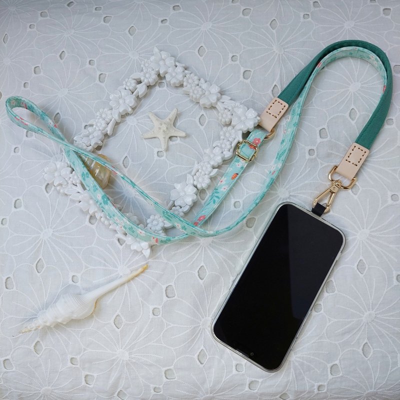 Three-in-one multi-functional lake green bunny Korean cotton mobile phone oblique strap / oblique strap / back rope / - เชือก/สายคล้อง - ผ้าฝ้าย/ผ้าลินิน สีเขียว