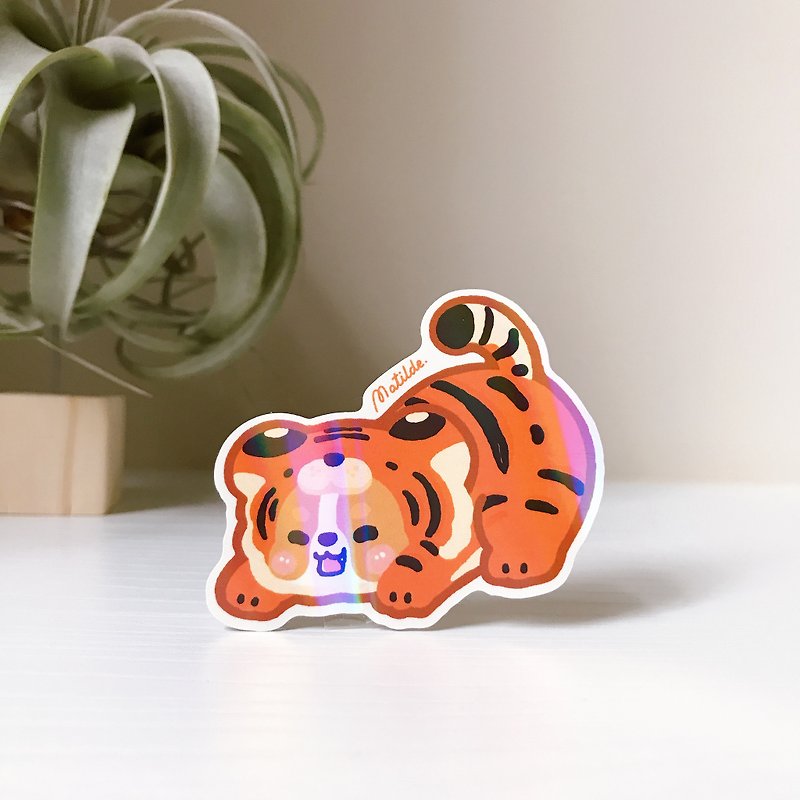 Corgi Kaka / Good Luck Rainbow Tiger Sticker / Corgi / Limited / Waterproof Sticker - Stickers - Paper Multicolor