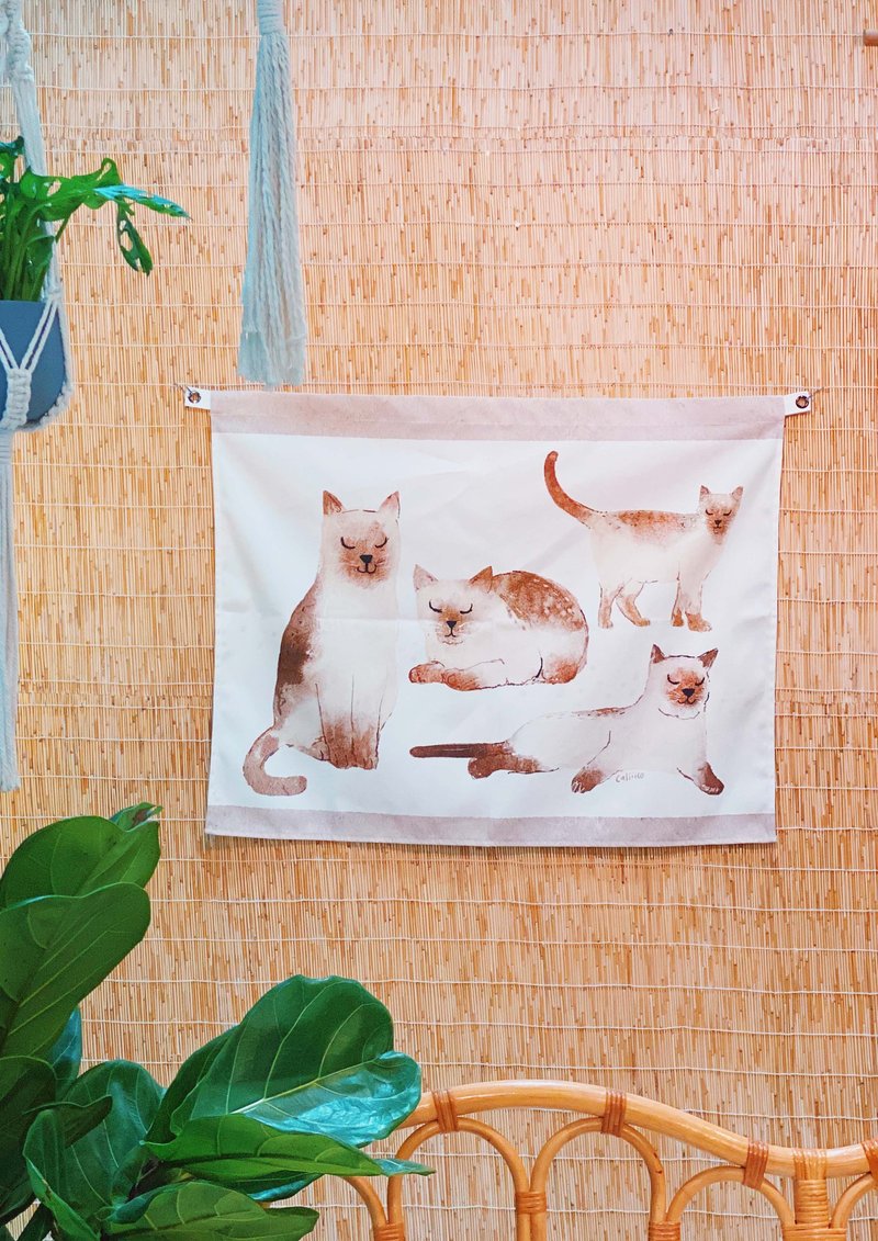 Decorative fabric with siamese cat Fabric wall decoration W100 cm.x H75cm. - Wall Décor - Polyester Khaki