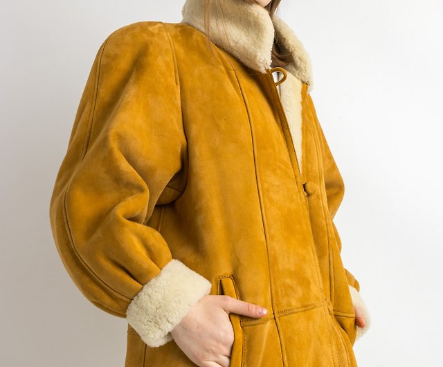 80's Shearling Coat vintage brown sheepskin shearling winter 