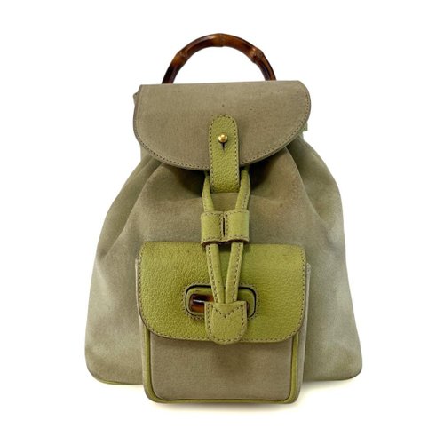 グッチ モスグリーン スェードバンブーリュック 本物 GUCCI グッチ バンブー リュック バックパック スエード
