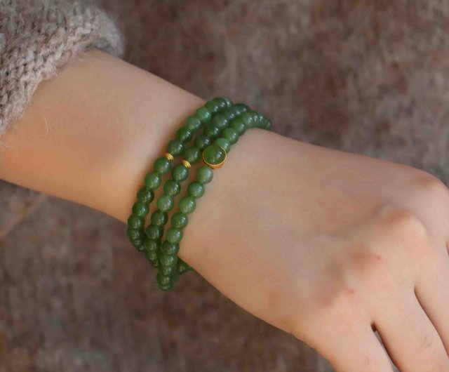 和田玉 【碧玉】 6mm／25g 手串 【国家鑑定機関認可済】 和田玉 【碧玉