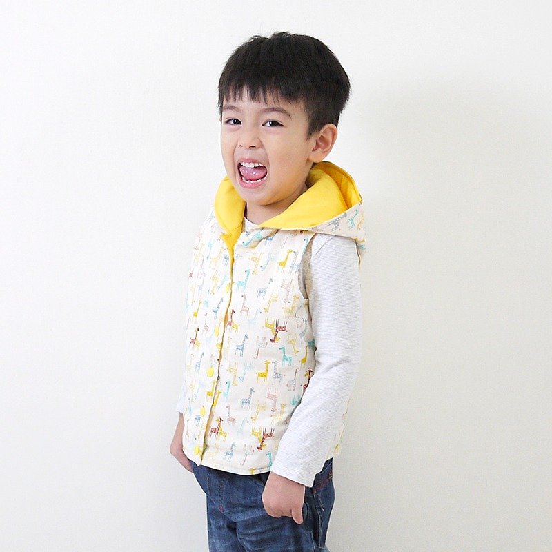 Mini giraffe hooded reversible cotton padded vest_white_kids (boy & girl) - อื่นๆ - ผ้าฝ้าย/ผ้าลินิน ขาว