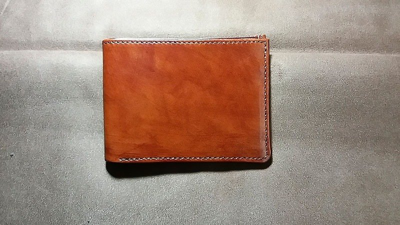 Sewn leather ........ Hand-dyed standard card leather short clip - Wallets - Genuine Leather 