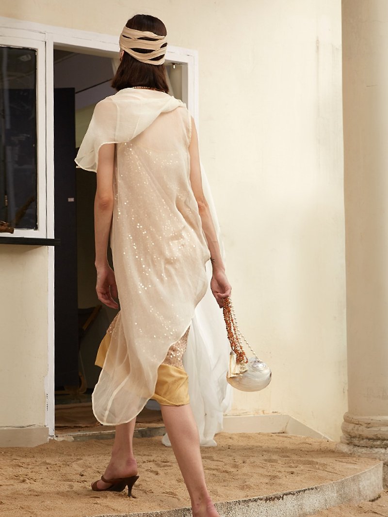 RIMLESS無限のオリジナルデザインドレス女性の夏の気質の女神ファンシルク3層スパンコールスカート