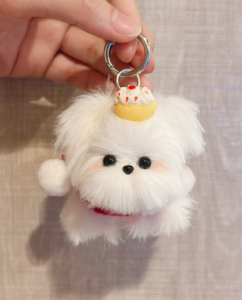 手做娃娃-甜點系列馬爾濟斯寶寶 - 鑰匙圈/鑰匙包 - 棉．麻 白色