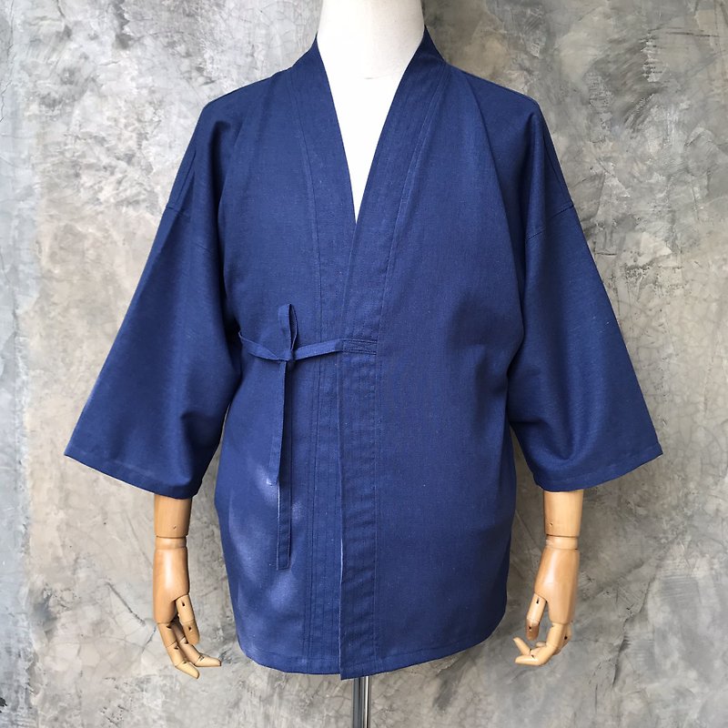 Indigo Yukata, Indigo Stone Washed YuKata, Unisex Yukata - Women's Casual & Functional Jackets - Cotton & Hemp Blue