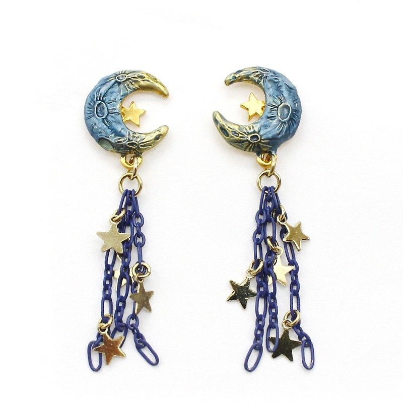 Crescent Moon / von Brown Earrings PA408 - Earrings & Clip-ons - Other Metals Blue