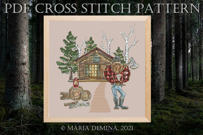 Lumberjack PDF cross stitch pattern - 手工藝教學/工具書 - 其他材質 