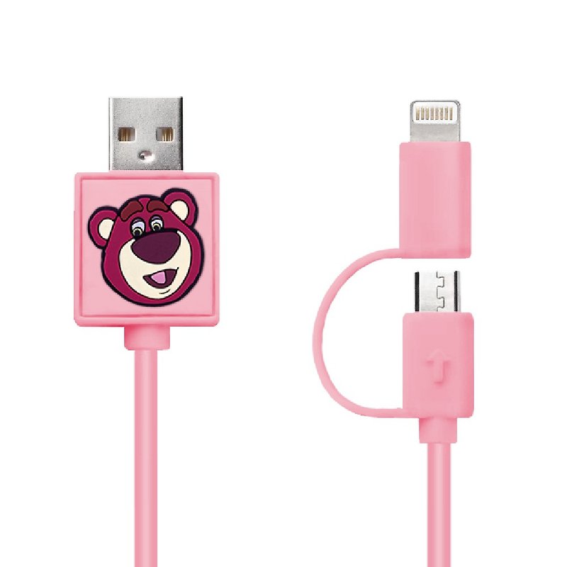 迪士尼系列 Lightning / Micro USB 二合一快充傳輸線 熊抱哥 - 行動電源/充電線 - 塑膠 粉紅色