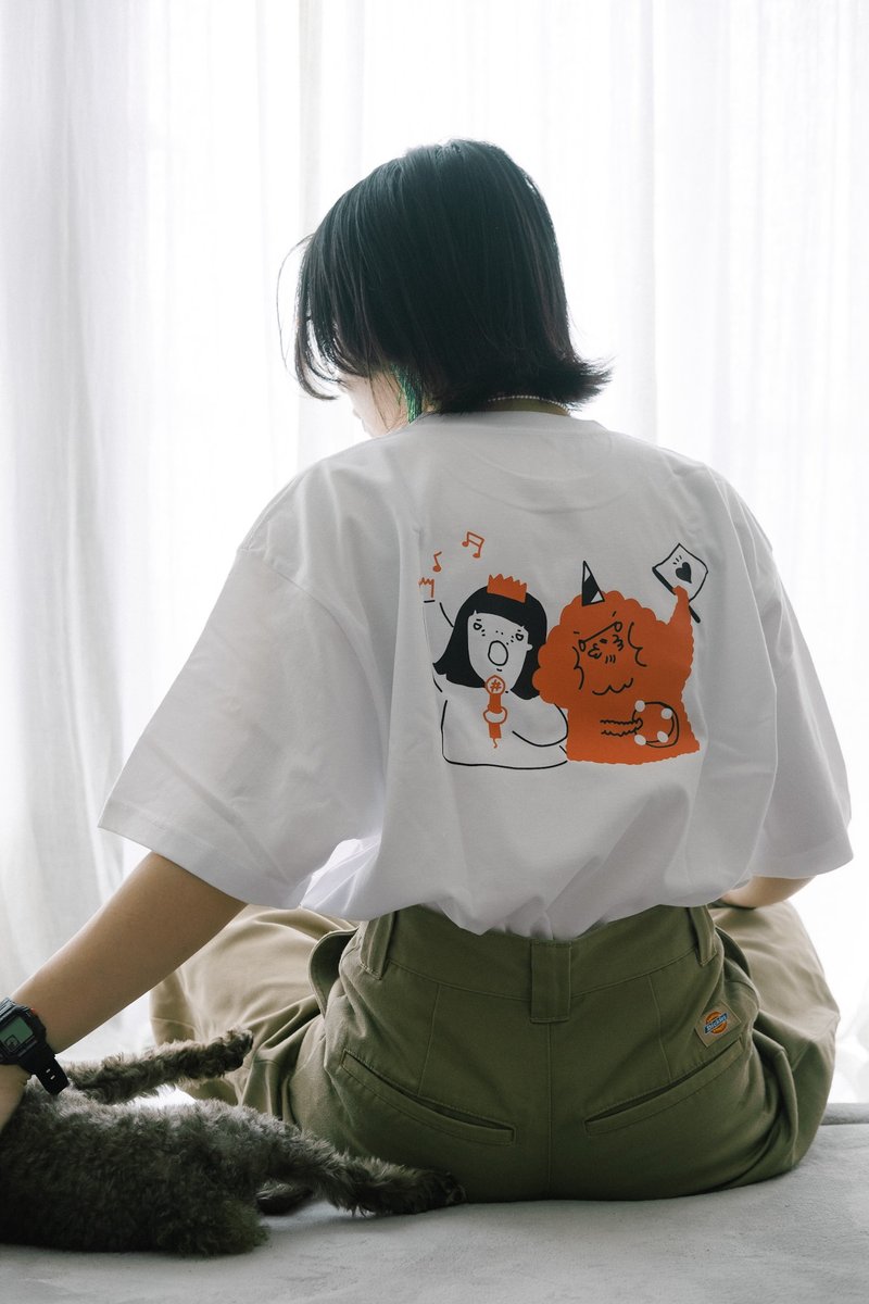 Me and my dog / 小狗短袖 Tee - 帽T/大學T - 棉．麻 白色