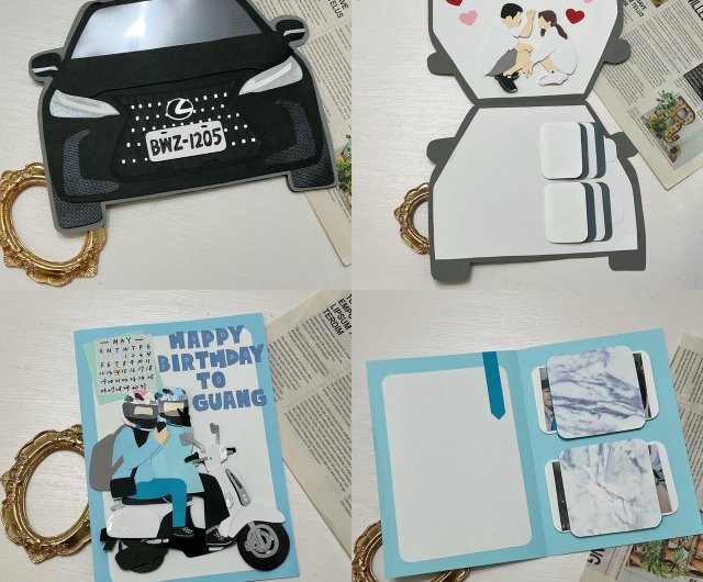 車ブロックバイクカスタム手作りカードカップルギフト