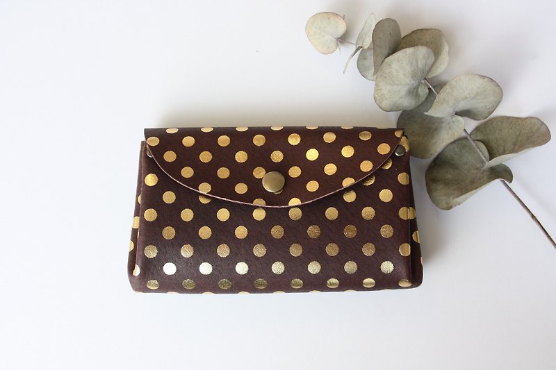 Small pigskin wallet Mizutama chocolate - กระเป๋าสตางค์ - หนังแท้ สีนำ้ตาล