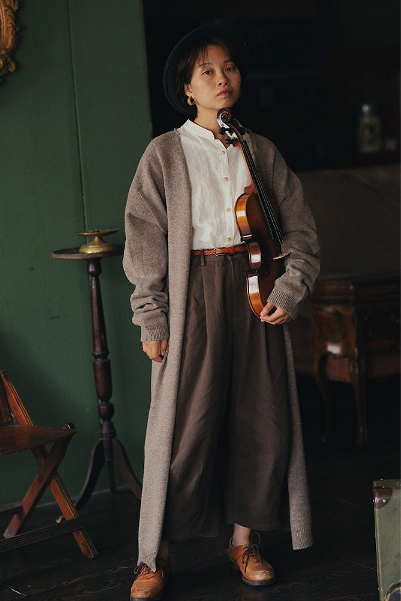 Beige / beige apricot long loose wool cardigan beautiful slave wool one seamless knit sweater - Women's Sweaters - Wool Brown