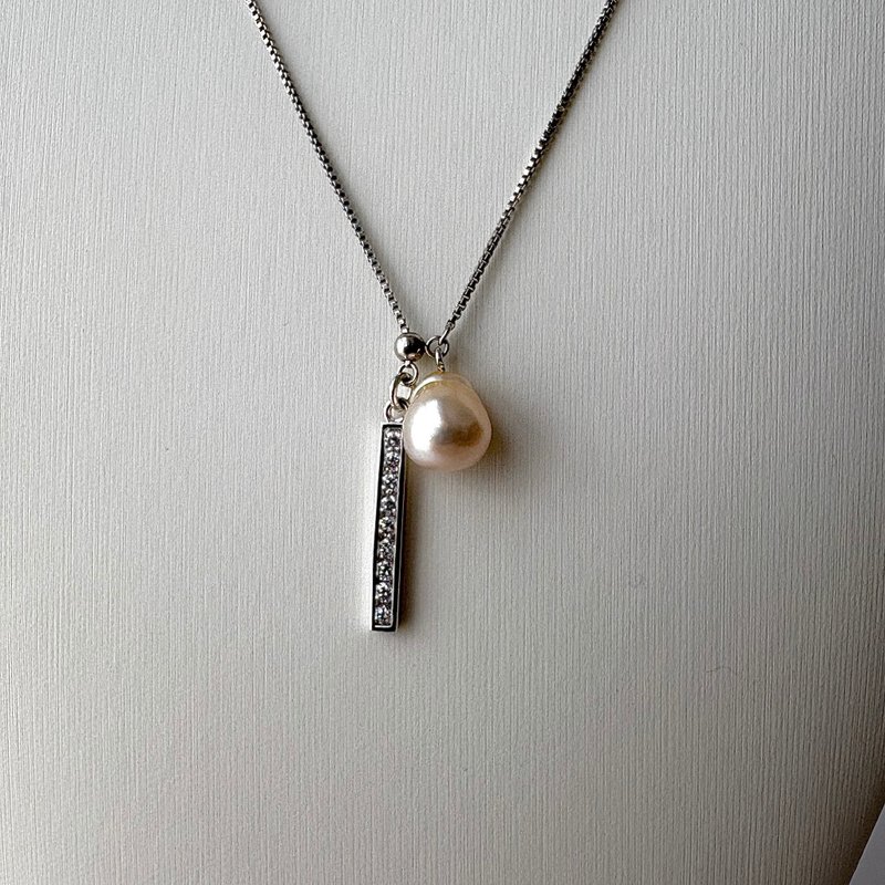 SV スライドネックレス バロックパール あこや真珠  ジルコニア  日本の真珠　珍珠項鍊　珍珠项链　pearl necklace - 項鍊 - 珍珠 