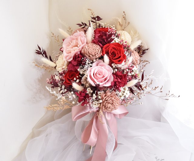 [Never-withering dried flowers] light pink white never-withering rose  hydrangea natural semicircular bouquet