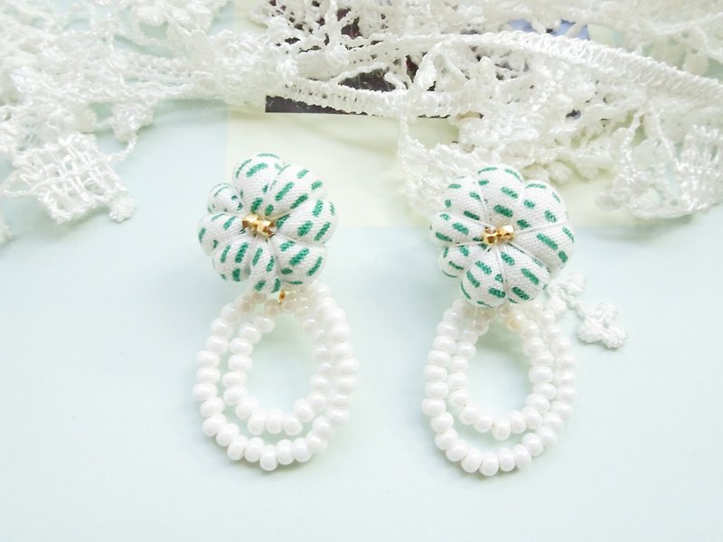Handmade Earrings, Embroidery Earrings, Cotton - Earrings & Clip-ons - Cotton & Hemp Green