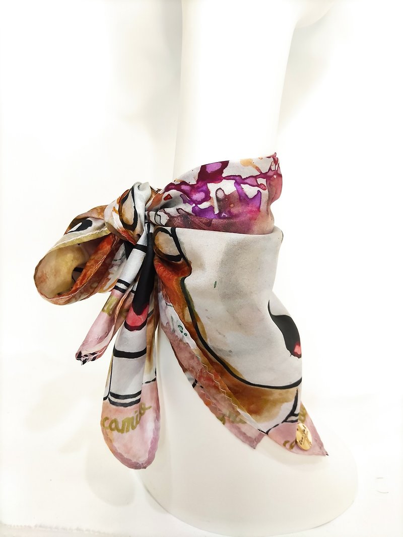 米唐亞時尚-藝術商品化- 小女孩 -蠶絲巾、訂製品-文創禮品 - 絲巾 - 絲．絹 多色