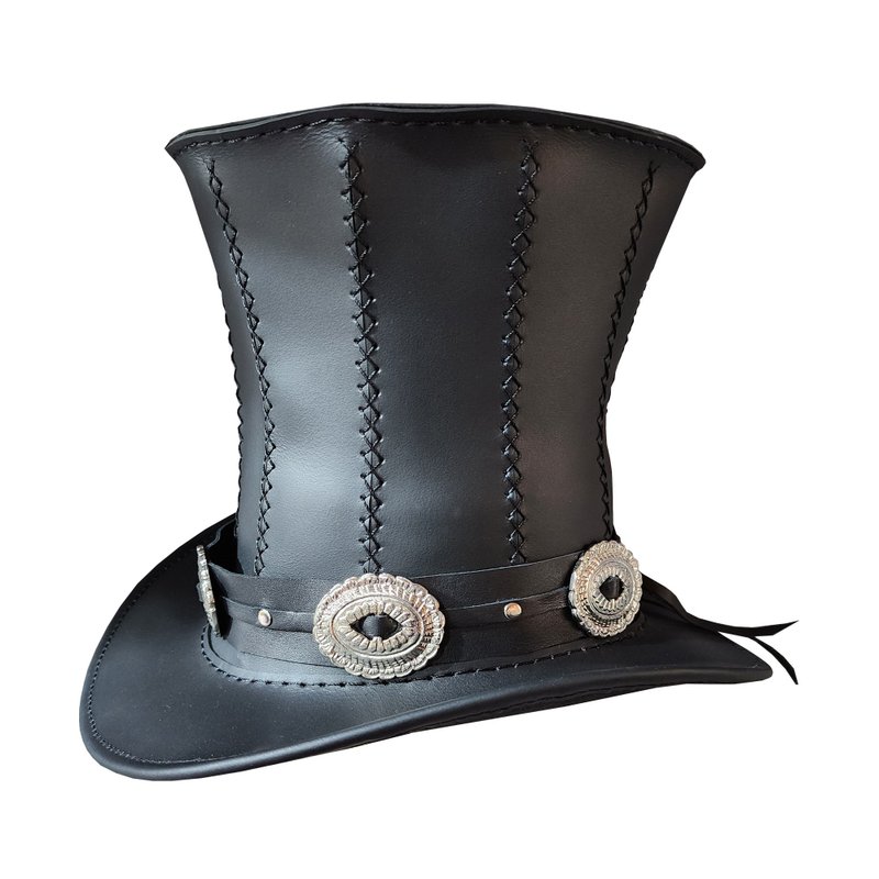 Rock Star Slash Inspired Black Leather Top Hat - หมวก - หนังแท้ สีดำ