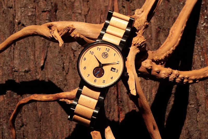 瑞士機芯超薄裝 文青小秒針設計 日曆木製手錶 - 男裝錶/中性錶 - 木頭 咖啡色