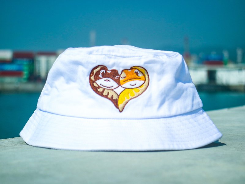 FATTY LOVE Embroidered Bucket Hat - Hats & Caps - Polyester White