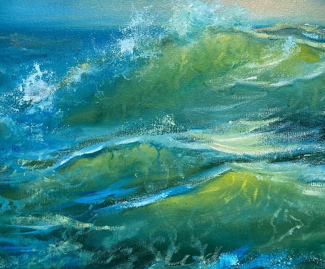 海、波の油絵 - 絵画/タペストリ