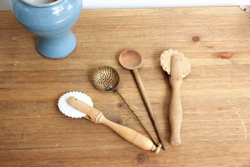 【Good day fetus】 German vintage wood kitchenware four groups - Cookware - Wood Brown